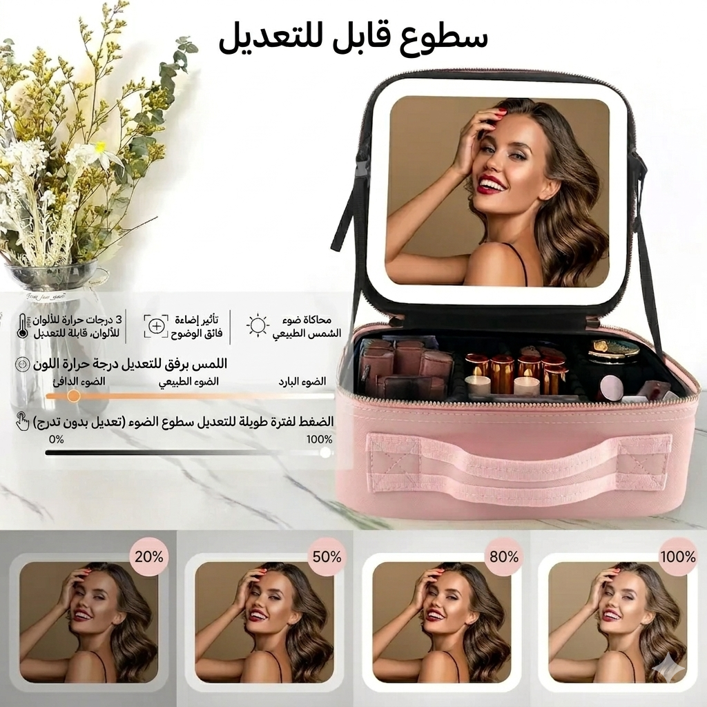منظم المكياج بمرآة LED